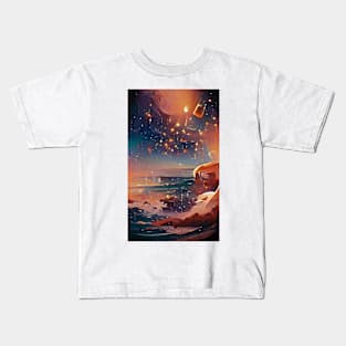 The Coffee teal ocean Stars| Ocean wave vintage Kids T-Shirt